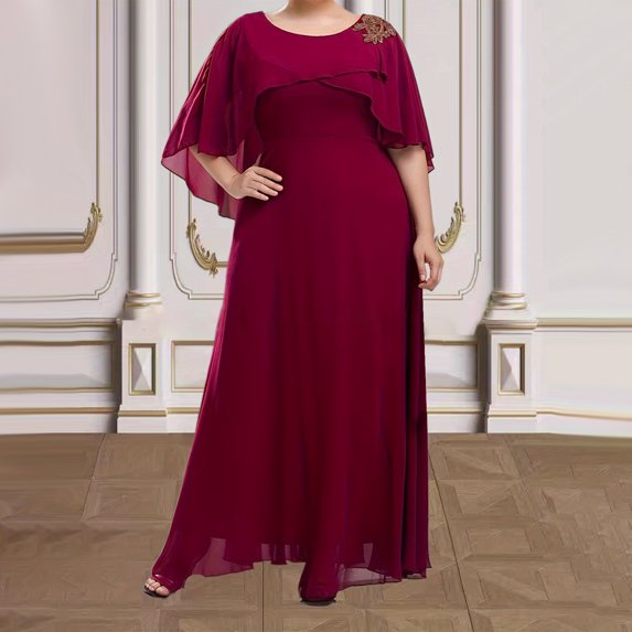 Women's Dresses for Wedding Guest With Sleeves Plus Size Fashion Elegant Long Chiffon Round Neck Skirt Skirt Dress Dress Dress
