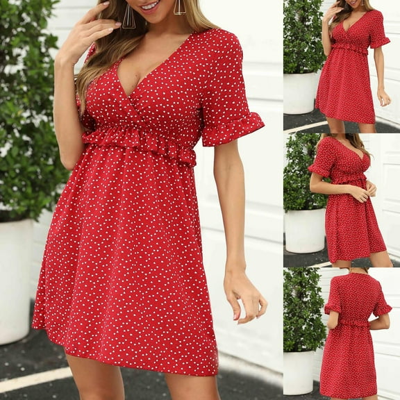 Women's Dresses for Wedding Guest With Sleeves Red Size 2XL Casual Draw Back Solid Short Sleeve Bandage Dress