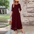 thumbnail image 1 of Women's Plus Size Maxi Dress 3/4 Sleeve Round Neck Mesh Loose Pockets, 1 of 5