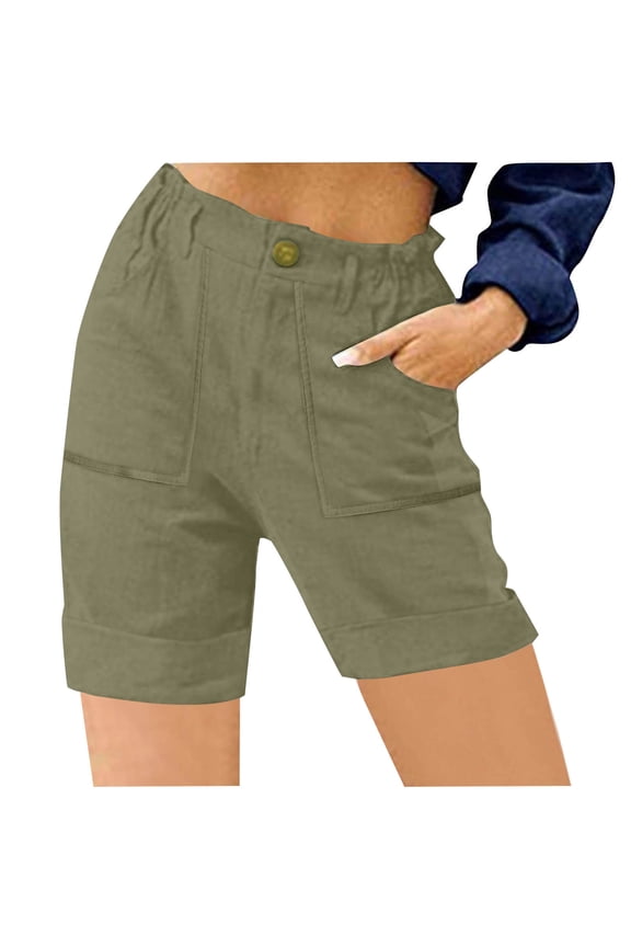 Women's Dressy Bermuda Shorts - High Waist Knee-Length Cargo Style with Pockets, Trendy Casual Vacation Shorts for Summer