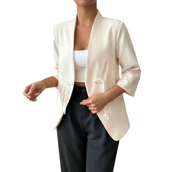Women's Dressy Blazer Lined Solid Color Long Sleeve Notched Lapel Open Front Casual Work Jacket