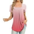 thumbnail image 1 of Women's Dressy Blouses Shirts Short Sleeve Tunic Tops Summer Casual Comfy Boho Floral T-Shirts with Pleated Strech, 1 of 5
