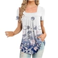 thumbnail image 1 of Women's Dressy Blouses Shirts Short Sleeve Tunic Tops Summer Casual Comfy Boho Floral T-Shirts with Pleated Strech, 1 of 5