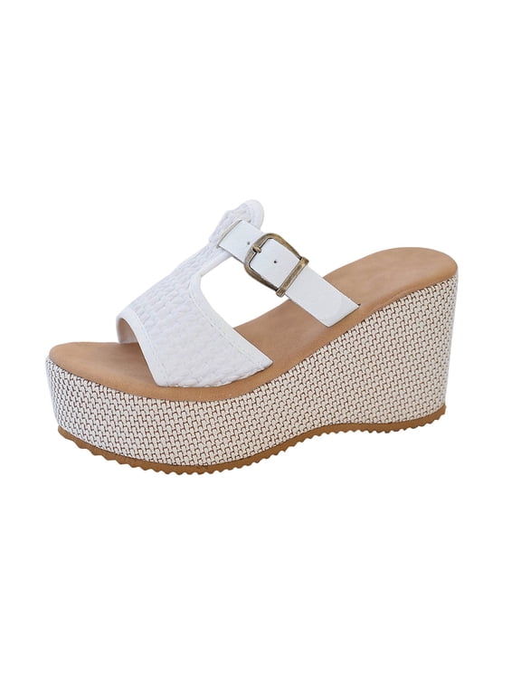 Women's Dressy Boho Espadrilles Chunky High Wedge Platform Sandals Summer Slip On Shoes Going Out Slippers