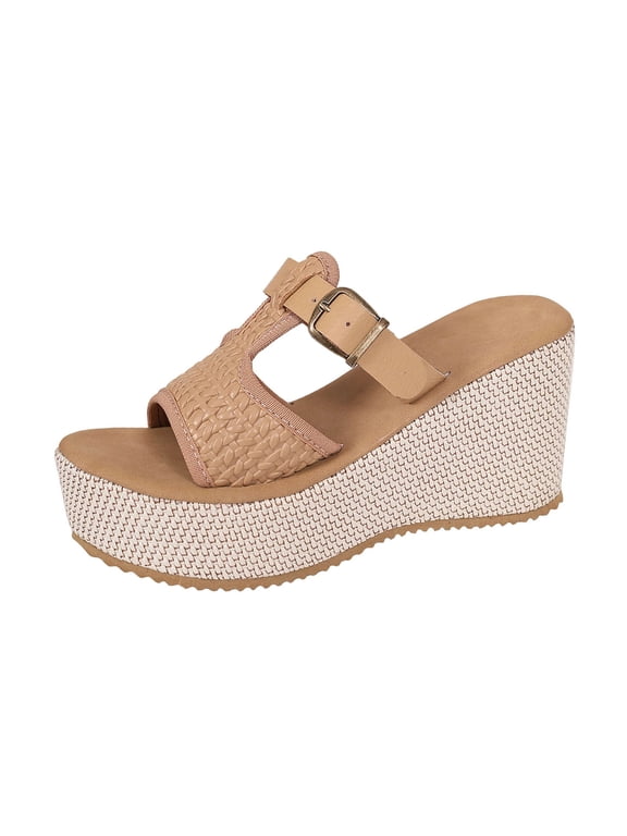 Women's Dressy Boho Espadrilles Chunky High Wedge Platform Sandals Summer Slip On Shoes Going Out Slippers