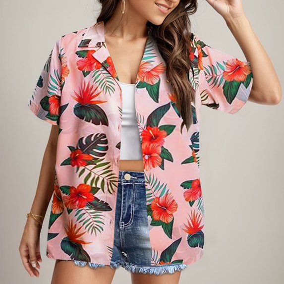 Women's Dressy Business Shirts Short Sleeve Collared Floral Print Casual Fashion Spring Tops Work Button Down Blouses