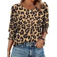 thumbnail image 1 of Women's Dressy Casual Blouse with Smocked Cuffs, 3/4 Length Sleeve Tops for Work Office Leopard Print XL, 1 of 9