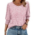 thumbnail image 1 of Women's Dressy Casual Blouse with Smocked Cuffs, 3/4 Length Sleeve Tops for Work Office Pink Dots XXL, 1 of 9