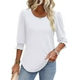 thumbnail image 1 of Women's Dressy Casual Blouse with Smocked Cuffs, 3/4 Length Sleeve Tops for Work Office White S, 1 of 9