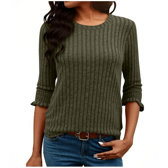 Women's Dressy Casual Blouses Business Work Tops Short Sleeve Pullover Casual Solid Color Round Neck 2025 Fall Outfits Green S-2XL