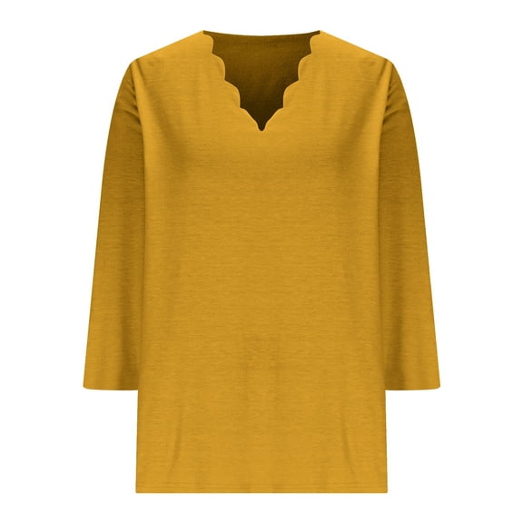 Women's Dressy Casual Blouses Business Work Tops Summer Solid Color Quarter Sleeve Temperament V-Neck Pullover 2025 Fall Outfits Yellow S-3XL
