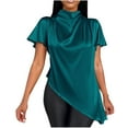 thumbnail image 1 of Women's Dressy Casual Blouses Satin Slik Business Work Tops Short Sleeve Shirts 2025 Summer Outfits Green S, 1 of 6