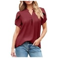 thumbnail image 1 of Women's Dressy Casual Business Work Blouses V Neck Loose Petal Short Sleeve T Shirts Loose Fit Womens Top Athletic Tops for Women Long Sleeve Comfortable Workout Shirts Women Athletic Women Shirts for, 1 of 5