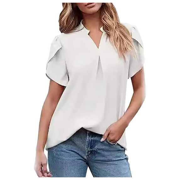 Women's Dressy Casual Business Work Blouses V Neck Loose Petal Short Sleeve T Shirts Womens Athletic Tee T Shirt for Women Casual Summer Tees for Women Trendy Womens Long Sleeve Tees Large Women T