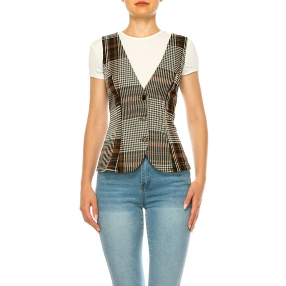 Women's Dressy Casual Racerback Vest Three Button Tuxedo Suit Waistcoat