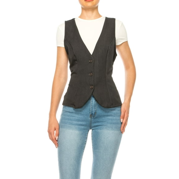 Women's Dressy Casual Racerback Vest Three Button Tuxedo Suit Waistcoat
