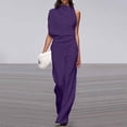 thumbnail image 1 of Women's Dressy Casual Summer Jumpsuits Sleeveless Mock Neck Wide Leg Pants Romper One Piece Formal Party Outfits Purple XL, 1 of 5