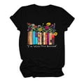 thumbnail image 1 of Women's Dressy Casual Tops Book Lover T shirts Vintage Round Neck Blouse Fashion 2024 Short Sleeve Loose Fit Flowy Tunic Tops Flora Book Graphic Tees Summer Clothes for Teen Girls Black T Shirts S, 1 of 3