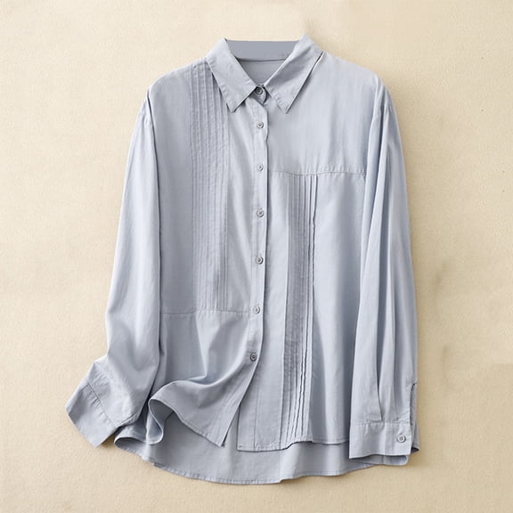 Women's Dressy Casual Tops Business Work Blouses Cotton Linen Button Down Shirts Long Sleeve V Neck Tshirt