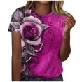 thumbnail image 1 of Women's Dressy Casual Tops for Lady Vintage Comfy Casual Shirts Fashion 2024 Summer Clothes for Teen Girls Short Sleeve Loose Fit Flowy Tunic Tops Tie Dye Ombre Round Neck Blouse Pink T Shirts XL, 1 of 4