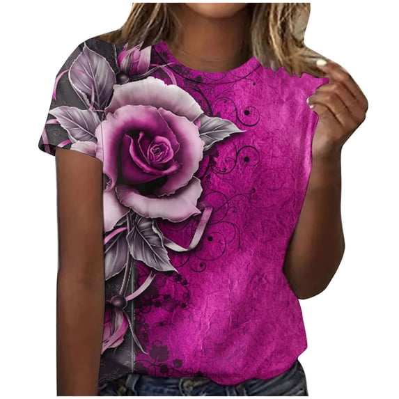 Women's Dressy Casual Tops for Lady Vintage Comfy Casual Shirts Fashion 2024 Summer Clothes for Teen Girls Short Sleeve Loose Fit Flowy Tunic Tops Tie Dye Ombre Round Neck Blouse Pink T Shirts XL