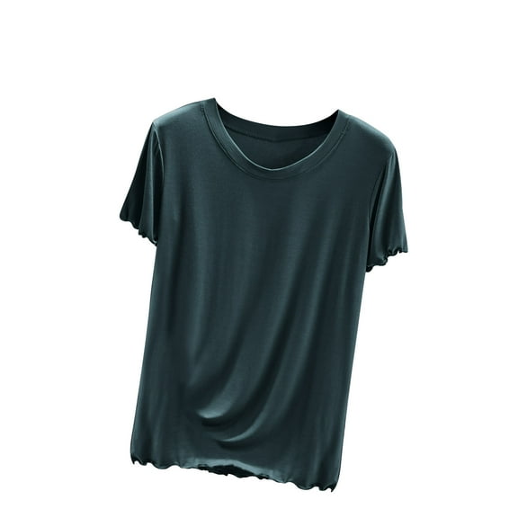 Women's Dressy Casual Tops for Lady Vintage Fashion 2024 Summer Clothes for Teen Girls Short Sleeve Loose Fit Flowy Tunic Tops Round Neck Blouse Comfy Casual Shirts Solid Color Khaki T Shirts XL