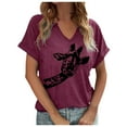 thumbnail image 1 of Women's Dressy Casual Tops Novelty Animal Graphic Print Short Sleeved V-Neck Pullover T-Shirts 2025 Summer Trendy Relaxed Fit Blouses, 1 of 4