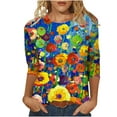 thumbnail image 1 of Women's Dressy Casual Tops Vintage Fashion 2024 Summer Clothes for Teen Girls Round Neck Blouse Spring Elegant Shirts Flora Print 3/4 Sleeve Loose Fit Flowy Tunic Tops Multicolor T Shirts XXL, 1 of 4