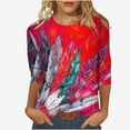 thumbnail image 1 of Women's Dressy Casual Tops Vintage Gradient Floral Print Shirts Spring Elegant Shirts 3/4 Sleeve Loose Fit Flowy Tunic Tops Fashion Summer Clothes for Teen Girls Round Neck Blouse Red T Shirts XXL, 1 of 1