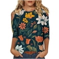 thumbnail image 1 of Women's Dressy Casual Tops Vintage Summer Clothes for Teen Girls Round Neck Blouse Spring Elegant Shirts Tie Dye Floal Printing Fashion 2024 3/4 Sleeve Loose Fit Flowy Tunic Tops Blue T Shirts XXL, 1 of 5