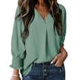 thumbnail image 1 of Women's Dressy Casual V Neck Batwing Sleeve Blouse - Loose Fit Smocked Cuff Fall Tops, 1 of 8