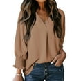 thumbnail image 1 of Women's Dressy Casual V Neck Batwing Sleeve Blouse - Loose Fit Smocked Cuff Fall Tops, 1 of 6