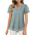 thumbnail image 1 of Women's Dressy Chiffon Blouses Summer Lightweight Comfortable Shirts Fashion Print Puff Petal Short Sleeve T-Shirts V Neck Casual Work Pullover Tops, 1 of 7