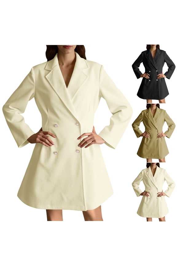 Women's Dressy Coat Double Breasted Pearl Button Blazer Coat Trendy Fall Winter Office Outerwear Coats White 2XL