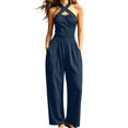 thumbnail image 1 of Women's Dressy Crossover Halter Jumpsuit - Sleeveless Loose One Piece Wide Leg Pants Romper with Pockets, 1 of 5
