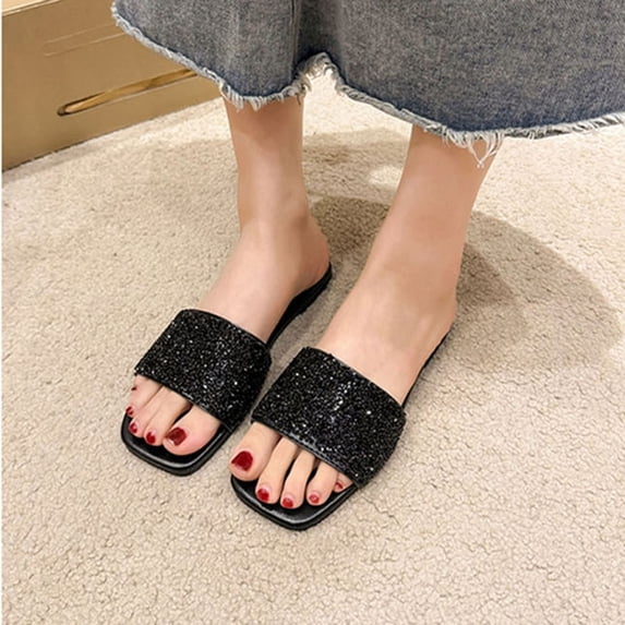 Women's Dressy Flat Sandals Slip On Summer Beach Sandals Black 6