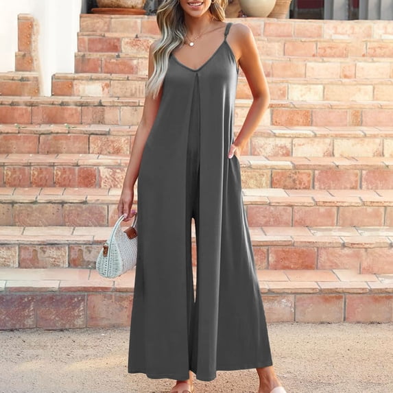Women's Dressy Jumpsuits Women Strap Jumpsuit Summer New Style Solid Color Pocket Casual Jumpsuit Female Jumpsuit Womens Pants Casual Dress Pants Women