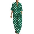 thumbnail image 1 of Women's Dressy Polka Dots 2 Piece Outfits - V Neck Shawl Collar Blouses & Wide Leg Pants Lounge Sets with Pockets, 1 of 6