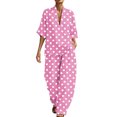 thumbnail image 1 of Women's Dressy Polka Dots 2 Piece Outfits - V Neck Shawl Collar Blouses & Wide Leg Pants Lounge Sets with Pockets, 1 of 6