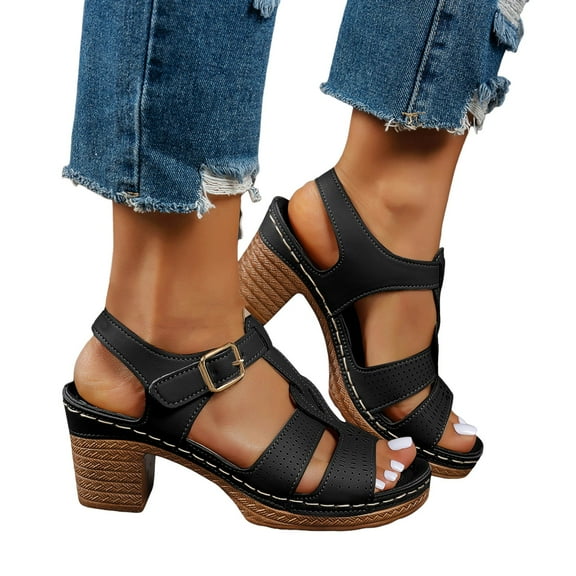 Women's Dressy Sandals Summer Beach Casual Leather Open Toe Heeled Slingback Sandals for Women 2025