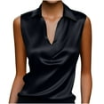 thumbnail image 1 of Women's Dressy Satin Shirts Lapel Deep V-neck Business Casual Outfits Office Blouses Solid Long Sleeve Work Tops (2XL, Black|Sleeveless), 1 of 7