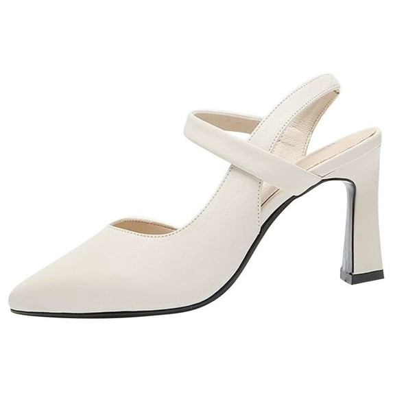 Women's Dressy Strappy Slingback Pump Soft Wedding Bride Cocktail Pointed Toe Dress Shoes Chunky Heel Office Pumps