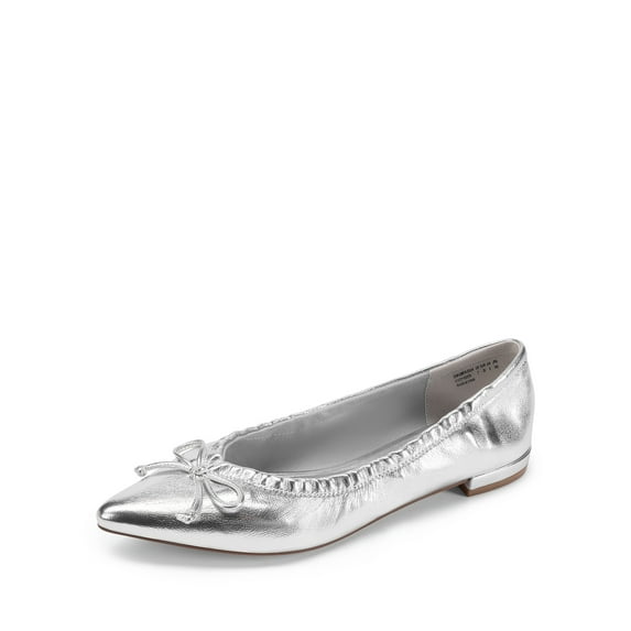 Women's Dressy Vegan Flats - Pointed Toe Ballet Shoes with Bow Accent