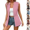 thumbnail image 1 of Women's Dressy Waistcoat Sleeveless Blazer Vest V Neck Single Button Cinched Waist Longline Jacket Casual for Date Night Party, Pink, S, 1 of 9