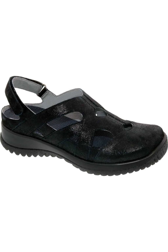 Women's Drew Smiles Closed Toe Slingback Black Microdot Leather 7 WW