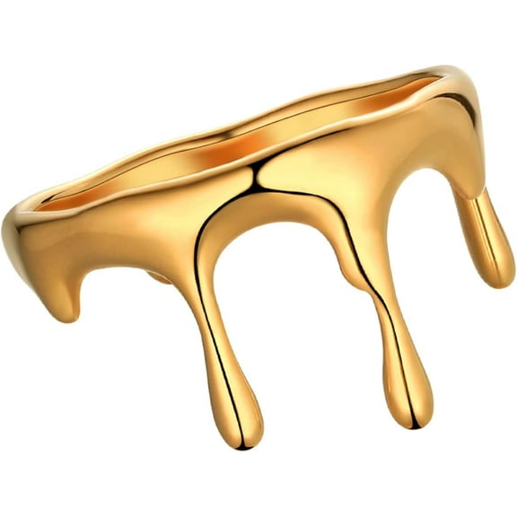 Women's Dripping Drop Ring 18K Gold plated Stainless Steel Statement Band Ring Unique Gift