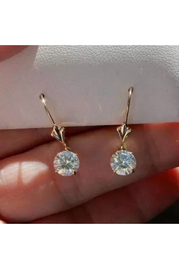 Dangle Round White Lab-Created Diamond Earrings 2.00 ct. t.w. 925 Sterling, Yellow Gold-Plated