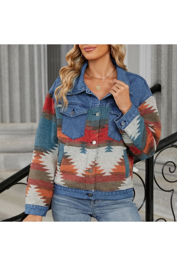 Women's Drop Shoulder Denim Jacket Western Vintage Button Front Jean Coat for Travel Casual Streetwear Blue L