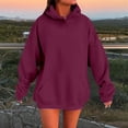 thumbnail image 1 of Women's Drop Shoulder Hoodie Solid Color Comfortable Stylish Sweatshirt Top With Pockets Casual Loose Fit Warm Soft Fabric, 1 of 4