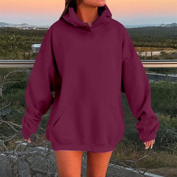 Women's Drop Shoulder Hoodie Solid Color Comfortable Stylish Sweatshirt Top With Pockets Casual Loose Fit Warm Soft Fabric